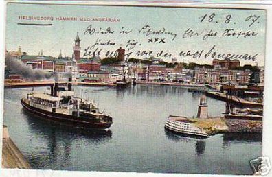 13090 Ak Helsingborg Hamnen med Angfärjan Schweden 1907