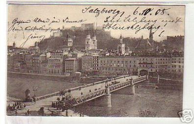 13066 Ak Salzburg Totalansicht mit Brücke 1908