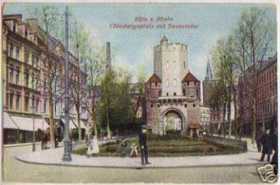 00597 Ak Köln Rhein Chlodwigsplatz mit Severintor 1911