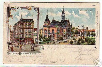 12507 Ak Gruß aus Harburg an der Elbe Rathausplatz 1901