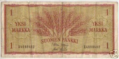 seltene Banknote Finnland 1 Marka 1963
