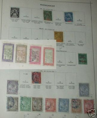 Sammlung mit 18 Briefmarken Madagascar um 1900