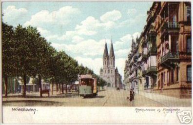 13626 Ak Wiesbaden Rheinstraße mit Ringkirche um 1910