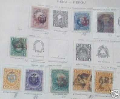 9 seltene Briefmarken Peru vor 1900