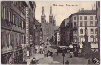 13569 Ak Würzburg Domstrasse mit Geschäften um 1910