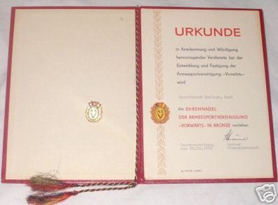 DDR NVA Ehrennadel des ASV und Urkunde 1979