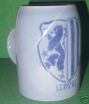 alter Bierkrug Humpen aus Keramik mit Wappen Leipzig