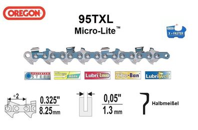 Sägekette 0.325" x 1,3 x 30 - 75 TG , Halbmeißel , Oregon - 95TXL Micro-Lite