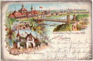 13683 Ak Lithographie Gartenbauausstellung Hamburg 1897