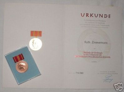 DDR Medaille für Verdienste Volkskontrolle plus Urkunde
