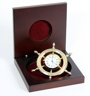 Miniatur Uhr im Steuerrad Messing Wanduhr Uhr in Edel-Holzbox
