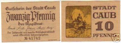 2 Banknoten Notgeld der Stadt Caub um 1920