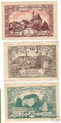 3 Banknoten Notgeld Gemeinde Schleissheim 1920