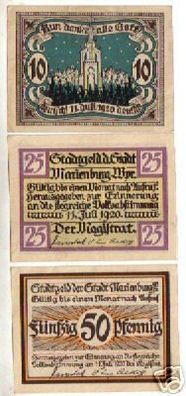 3 Banknoten Notgeld der Stadt Marienburg W.Pr. 1920