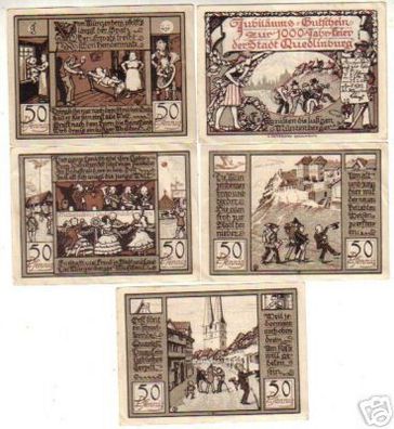 5 Banknoten Notgeld der Stadt Quedlinburg 1922