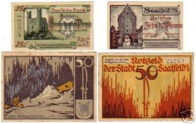 4 Banknoten Notgeld der Stadt Saalfeld 1921