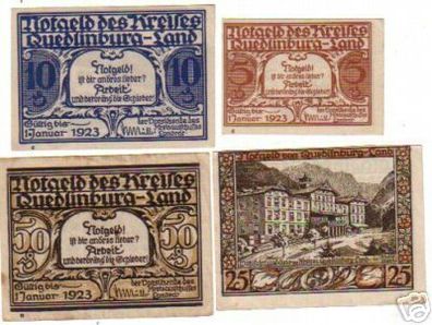 4 Banknoten Notgeld der Stadt Quedlinburg 1923