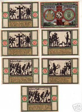 7 Banknoten Notgeld der Stadt Zörbig  1921