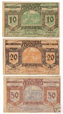 3 Banknoten Notgeld Gemeinde Ferschnitz Bez. Melk 1920