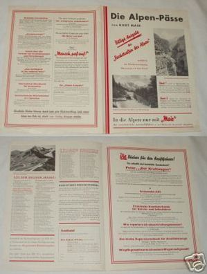 Reklame für Karte/ Atlas Alpen-Pässe Fa. Kurt Mair 1938