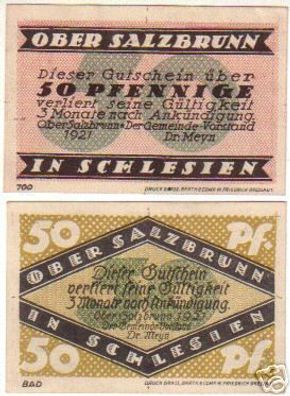 2 Banknoten Notgeld Obersalzbrunn in Schlesien 1921