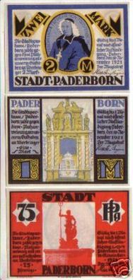 3 Banknoten Notgeld der Stadt Paderborn 1921