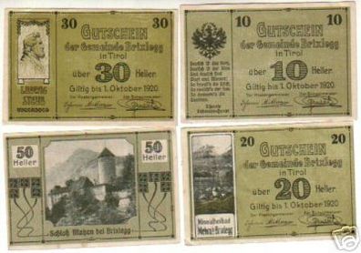 4 Banknoten Notgeld Gemeinde Brixlegg in Tirol 1920