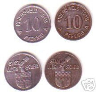 2 Münzen Notgeld 10 Pfennig Stadt Lüdenscheid 1918