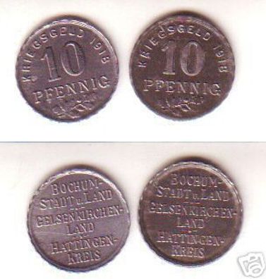 2 Münzen Notgeld 10 Pfennig Stadt Bochum usw. 1918