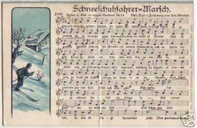 00202 Doppel Ak Schneeschuhfahrer Marsch Lied um 1920