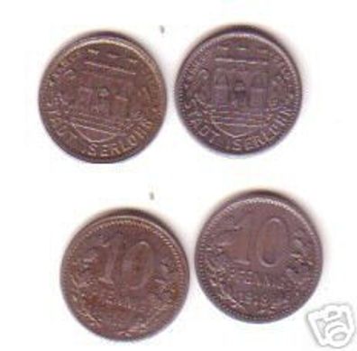 2 Münzen Notgeld 10 Pfennig Stadt Iserlohn 1918/1919
