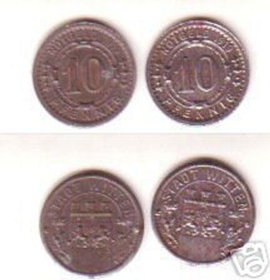 2 Münzen Notgeld 10 Pfennig Stadt Witten 1919