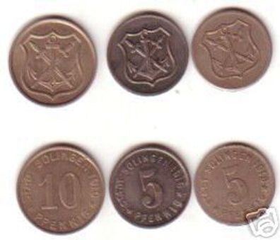 3 Münzen Notgeld 5 & 10 Pfennig Stadt Solingen 1919