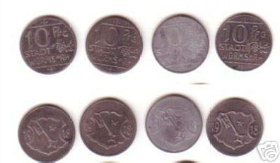 4 Münzen Notgeld 10 Pfennig Stadt Worms 1918