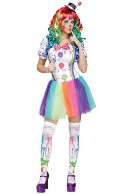 Halloween Horror Damen Deluxe Regenbogen, Rainbow , Clown Harlekin Zirkus, Kostüm S-L