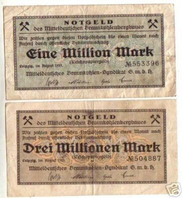 2 Banknote Inflation Mitteldt.Braunkohlen Syndikat 1923