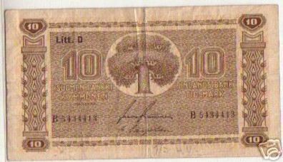 10 Mark Markkaa Banknote Finnland Suomi 1939