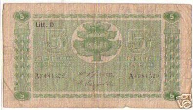 5 Mark Markkaa Banknote Finnland Suomi 1939