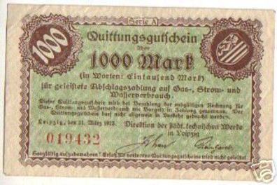 Banknote 1000 Mark Inflation Städt.Werke Leipzig 1923