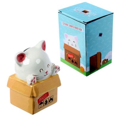 Süße Spardose - Kätzchen im Karton - Keramik 13 cm NEU