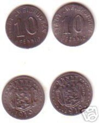 2 x 10 Pfennig Notgeld Münze Stadt Zweibrücken 1919