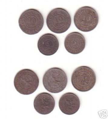 5 Münzen Notgeld im Besetzten Belgien 1.Weltkrieg 1916