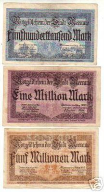 3 Banknoten Inflation Stadt Meerane 1923