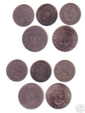 3 x 5 & 2 x 10 Pfennig Notgeld Münze Stadt Cassel 1917