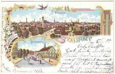 14078 Ak Lithographie Gruss aus Stassfurt 1900