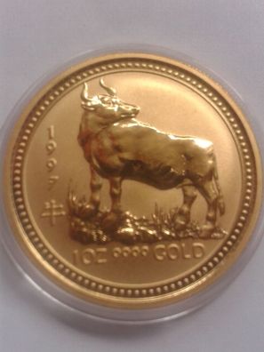 100$ 1997 1 Unze 31,1g 999er Gold Australien Lunar Ochse in Münzdose