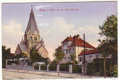 14942 Ak Riesa Elbe An der Trinitatiskirche 1914