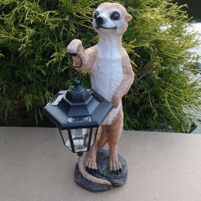 Erdmännchen Figur Dekofigur mit LED Solar Laterne Solarleuchte Lampe Leuchte