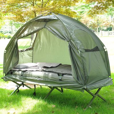 Outsunny® Campingbett Set Zelt mit Schlafsack Matratze 4 in 1 faltbar Dunkelgrün