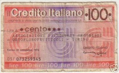 100 Lire Banknote Credito Italiano 1976